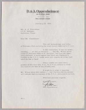 [Letter from Dan Oppenheimer to A. H. Blackshear Jr., February 23, 1954]