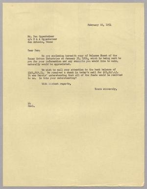 [Letter from A. H. Blackshear Jr. to Dan Oppenheimer, February 22, 1954]