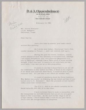 [Letter from Dan Oppenheimer to Harris Leon Kempner, February 13, 1953]
