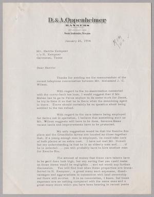 [Letter from Dan Oppenheimer to Harris Leon Kempner, January 26, 1954]