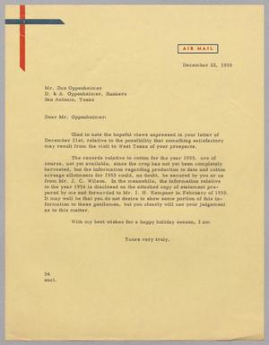 [Letter from Ray I. Mehan to Dan Oppenheimer, December 22, 1955]