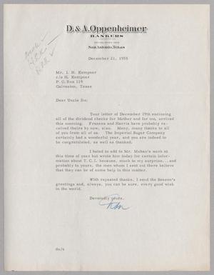[Letter from Dan Oppenheimer to I. H. Kempner, December 21, 1955]