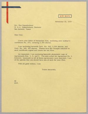 [Letter from A. H. Blackshear Jr. to Dan Oppenheimer, November 22, 1955]