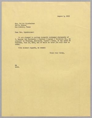 [Letter from A. H. Blackshear Jr. to Hattie Oppenheimer, August 1, 1955]