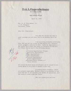 [Letter from Dan Oppenheimer to A. H. Blackshear, Jr., April 14, 1955]