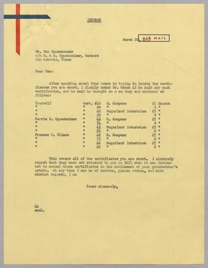[Letter from A. H. Blackshear, Jr.  to Dan Oppenheimer, March 28, 1955]