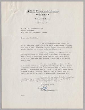 [Letter from Dan Oppenheimer to A. H. Blackshear, Jr., March 22, 1955]