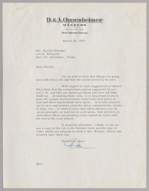 [Letter from Dan Oppenheimer to Harris Leon Kempner, March 10, 1955]