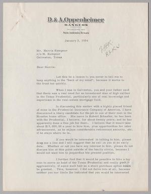 [Letter from Dan Oppenheimer to Harris Leon Kempner, January 3, 1954]