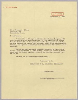 [Letter from Estate of S. E. Kempner, Deceased to Frances Oppenheimer Ullman, December 27, 1956]