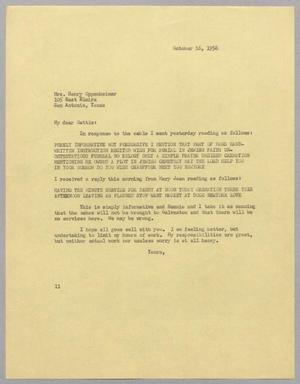 [Letter from I. H. Kempner to Mrs. Henry Oppenheimer, October 16, 1956]