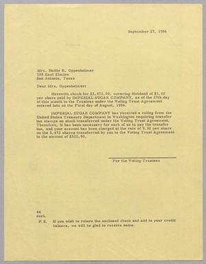 [Letter from A. H. Blackshear, Jr. to Hattie K. Oppenheimer, September 27, 1956]