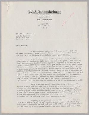 [Letter from Dan Oppenheimer to Harris Leon Kempner, August 6, 1956]