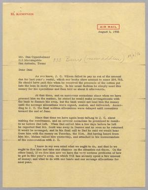[Letter from Harris Leon Kempner to Dan Oppenheimer, August 3, 1956]
