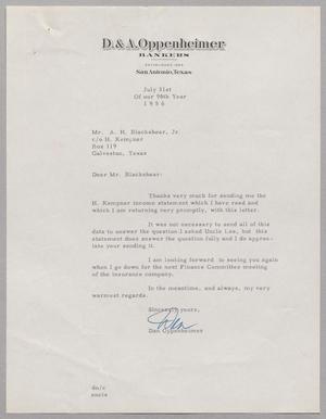 [Letter from Dan Oppenheimer to A. H. Blackshear, Jr., July 31, 1956]