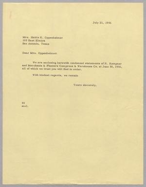 [Letter from A. H. Blackshear, Jr. to Hattie K. Oppenheimer, July 21, 1956]