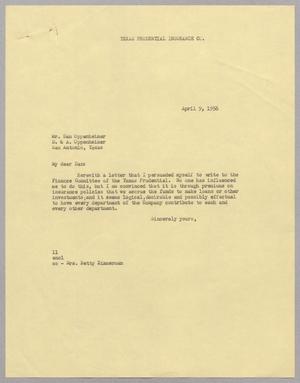 [Letter from I. H. Kempner to Dan Oppenheimer, April 9, 1956]