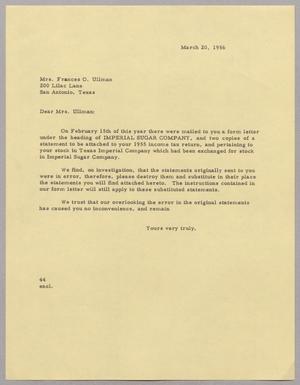 [Letter from A. H. Blackshear, Jr. to Frances O. Ullman, March 20, 1956]