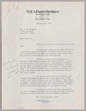 [Letter from Dan Oppenheimer to I. H. Kempner, February 29, 1956]