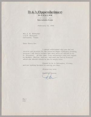 [Letter from Dan Oppenheimer to I. H. Kempner, February 13, 1956]