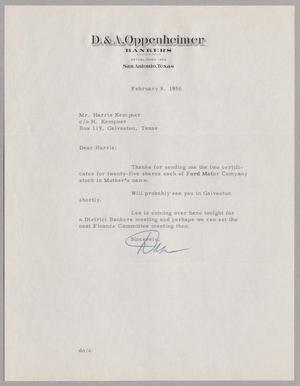 [Letter from Dan Oppenheimer to Harris Leon Kempner, February 8, 1956]