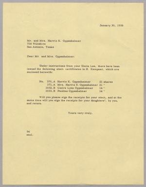 [Letter from R. I. Mehan to Mr. and Mrs. Harris K. Oppenheimer, January 30, 1956]