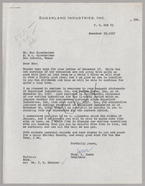 [Letter from Thomas L. James to Dan Oppenheimer, December 23, 1957]