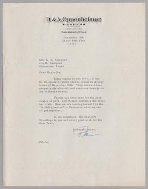 [Letter from Dan Oppenheimer to I. H. Kempner, December 16, 1957]