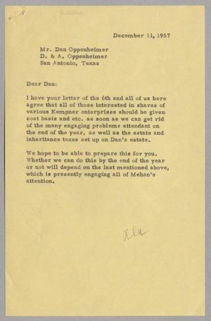 [Letter from Robert Lee Kempner to Dan Oppenheimer, December 11, 1957]