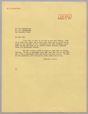 [Letter from I. H. Kempner to Dan Oppenheimer, December 2, 1957]