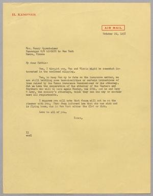 [Letter from I. H. Kempner to Mrs. Henry Oppenheimer, October 22, 1957]