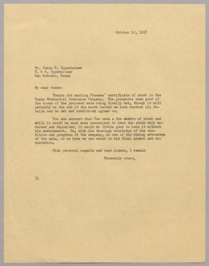 Primary view of object titled '[Letter from I. H. Kempner to Jesse D. Oppenheimer, October 10, 1957]'.