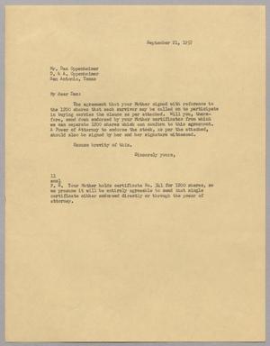 [Letter from I. H. Kempner to Dan Oppenheimer, September 21, 1957]
