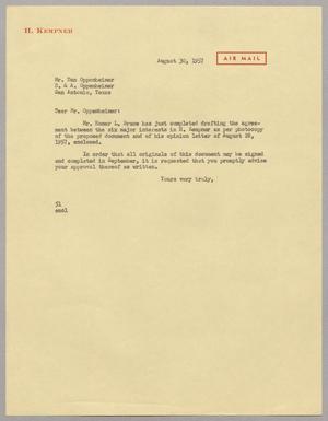 [Letter from R. I. Mehan to Dan Oppenheimer, August 30, 1957]