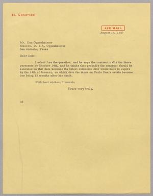 [Letter from Harris Leon Kempner to Dan Oppenheimer, August 14, 1957]