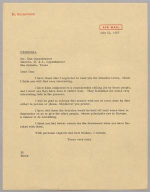 [Letter from Harris Leon Kempner to Dan Oppenheimer, July 31, 1957]