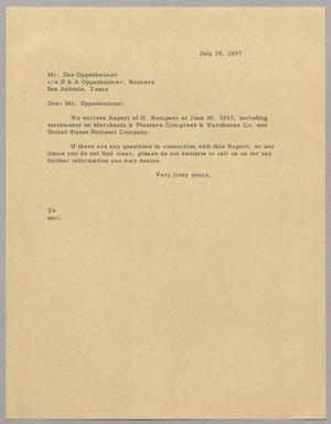 [Letter from T. E. Taylor to Dan Oppenheimer, July 19, 1957]