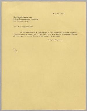 [Letter from T. E. Taylor to Dan Oppenheimer, July 10, 1957]