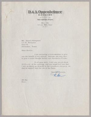 [Letter from Dan Oppenheimer to Harris L. Kempner, May 13, 1957]