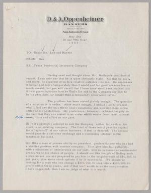 [Letter from Dan Oppenheimer to I. H. Kempner, R. Lee Kempner and Harris Leon Kempner, May 13, 1957]