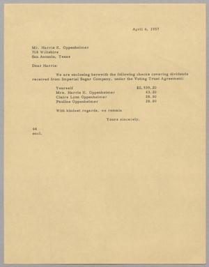 [Letter from A. H. Blackshear, Jr. to Harris K. Oppenheimer, April 4, 1957]