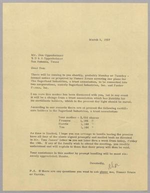 [Letter from Robert Lee Kempner to Dan Oppenheimer, March 8, 1957]