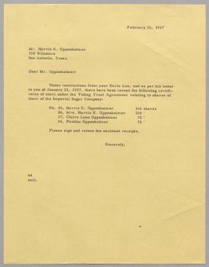 [Letter from A. H. Blackshear, Jr. to Harris K. Oppenheimer, February 26, 1957]