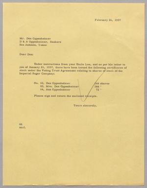 [Letter from A. H. Blackshear, Jr. to Dan Oppenheimer, February 26, 1957]