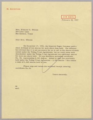 [Letter from A. H. Blackshear, Jr. to Frances O. Ullman, February 23, 1957]
