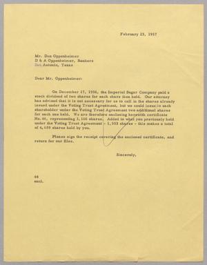 [Letter from A. H. Blackshear, Jr. to Dan Oppenheimer, February 23, 1957]