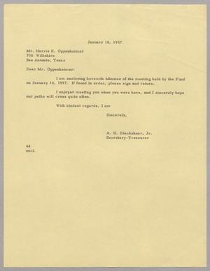 [Letter from A. H. Blackshear, Jr. to Harris K. Oppenheimer, January 18, 1957]