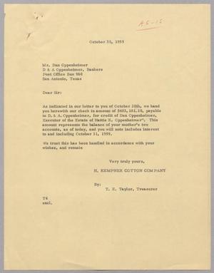 [Letter from T. E. Taylor to Dan Oppenheimer, October 31, 1959]