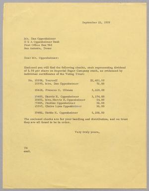[Letter from T. E. Taylor to Dan Oppenheimer, September 22, 1959]