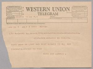 [Telegram from Mr. and Mrs. Harris Leon Kempner to Richard Ullman, July 3, 1959]